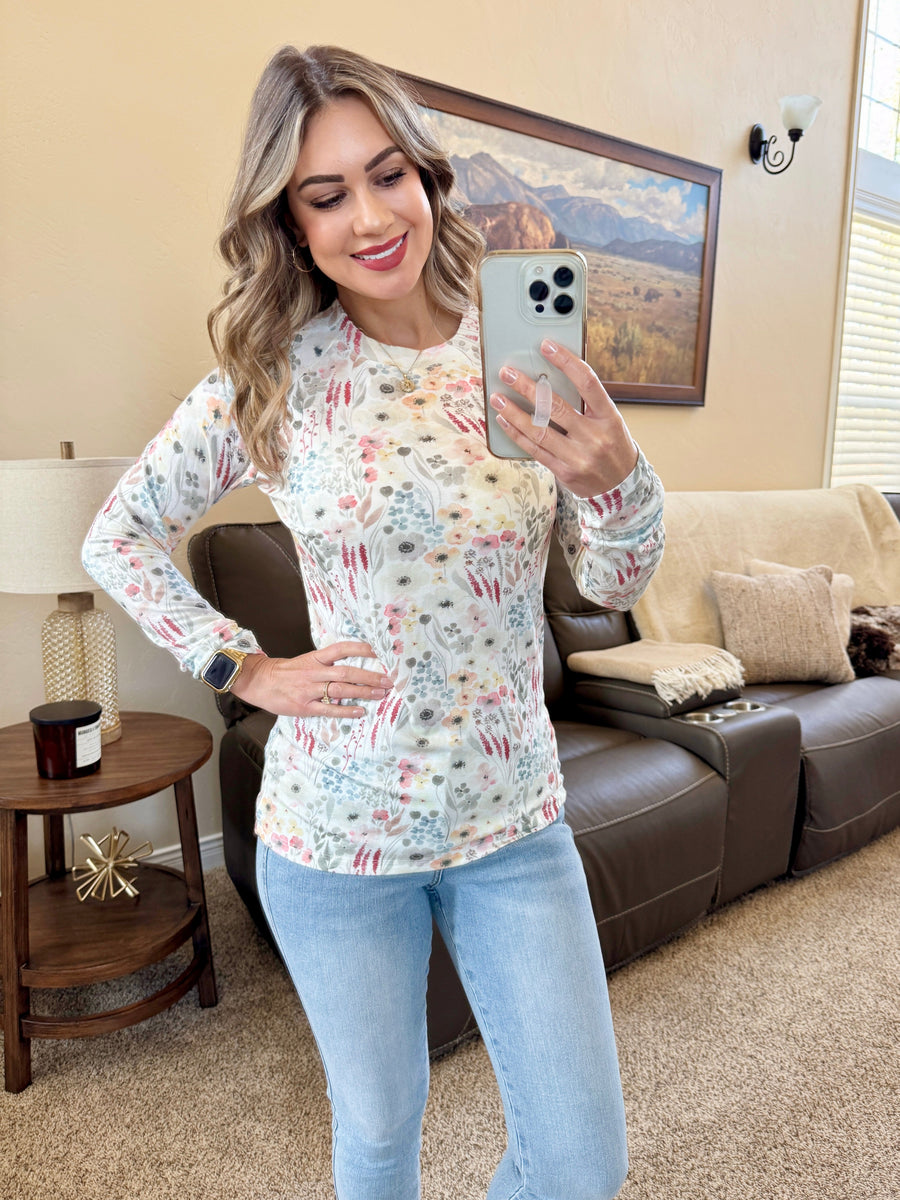 WAREHOUSE Blair Long Sleeve Top - Wildflower Gardens
