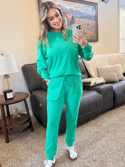 WAREHOUSE Corrine Ribbed Pullover Top - Emerald