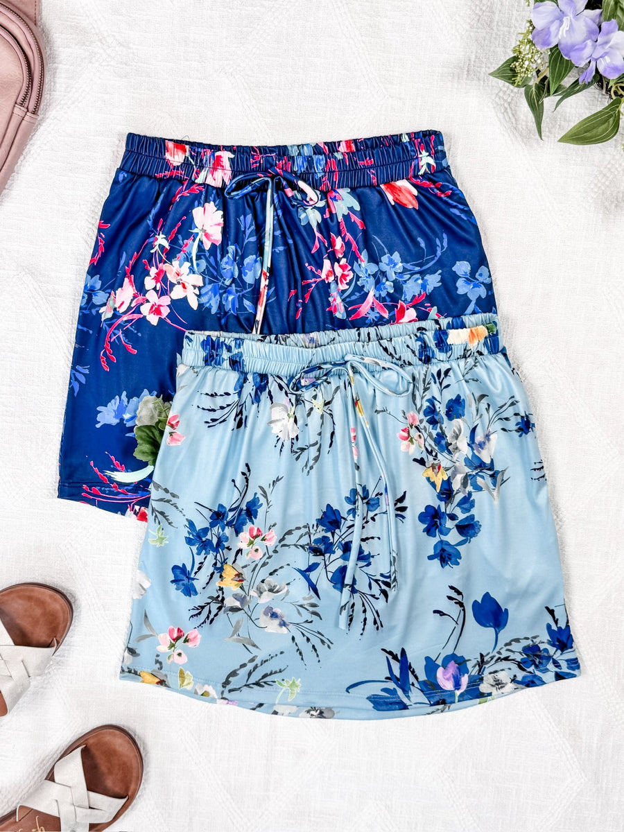 WAREHOUSE Sienna Skort - Light Blue Floral Bliss