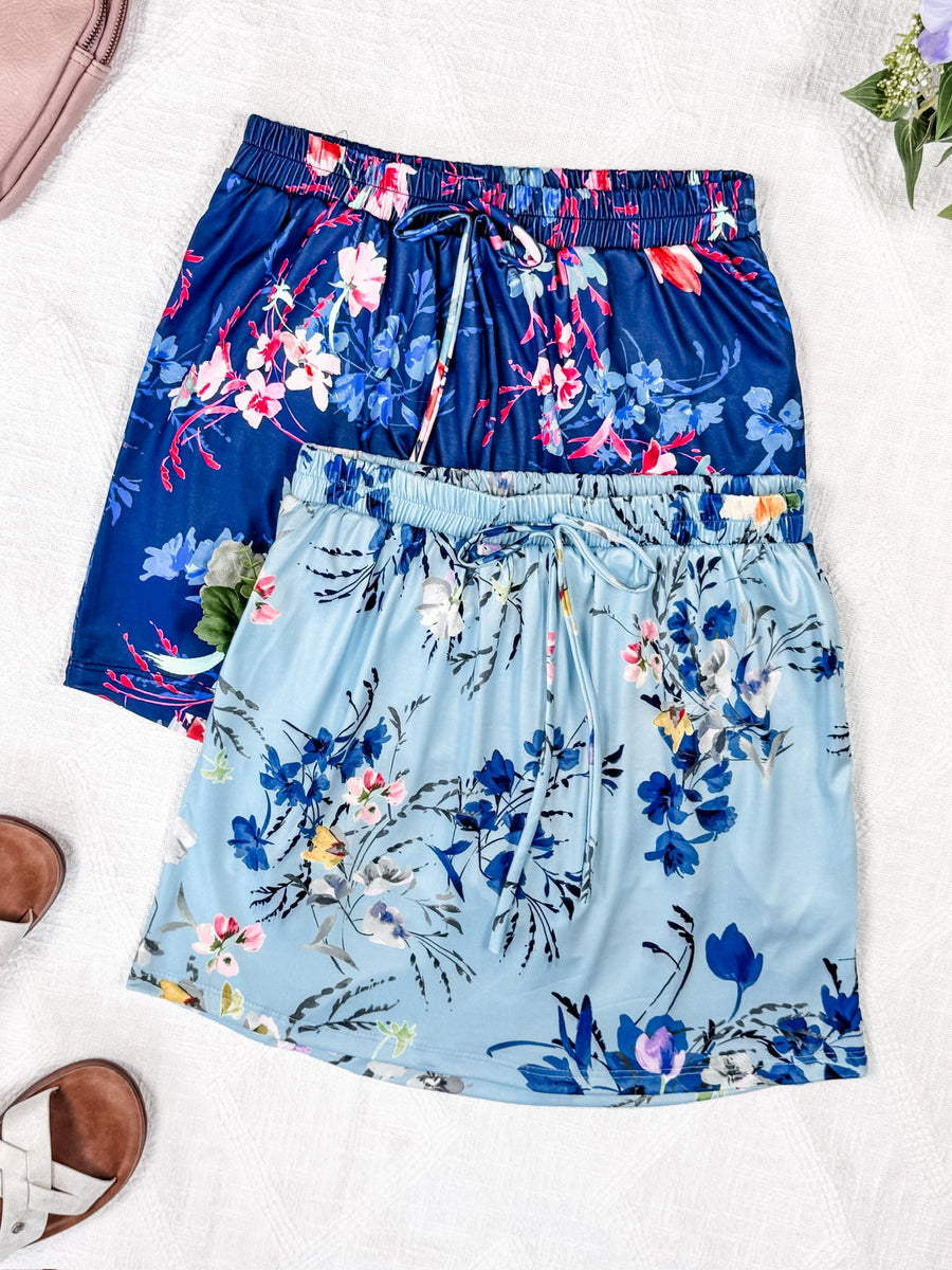WAREHOUSE Sienna Skort - Light Blue Floral Bliss