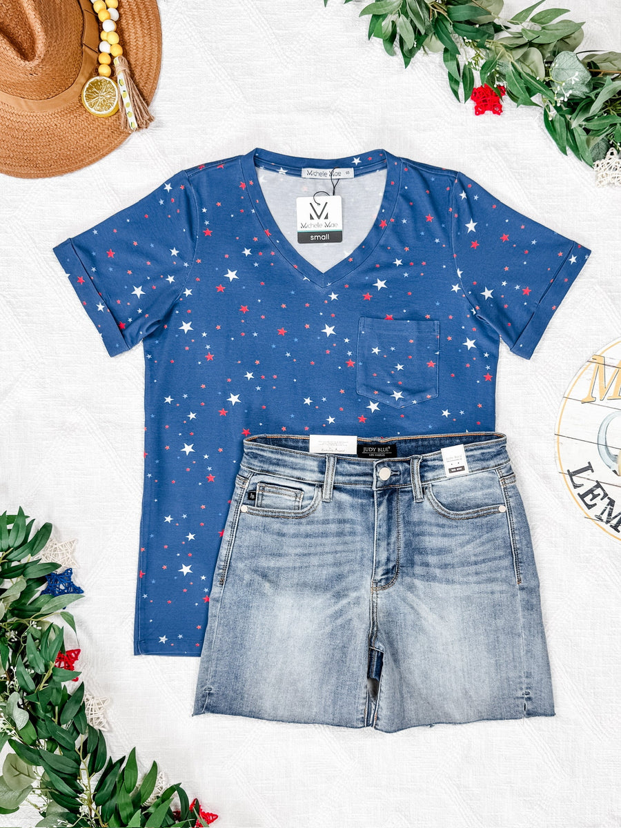 WAREHOUSE Sophie Pocket Tee - Blue Liberty Stars