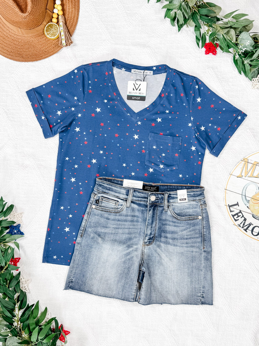WAREHOUSE Sophie Pocket Tee - Blue Liberty Stars