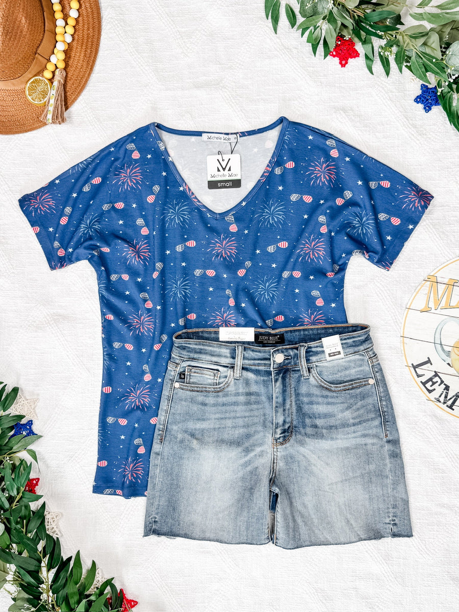 WAREHOUSE Chloe Cozy Tee - Aviators and Fireworks