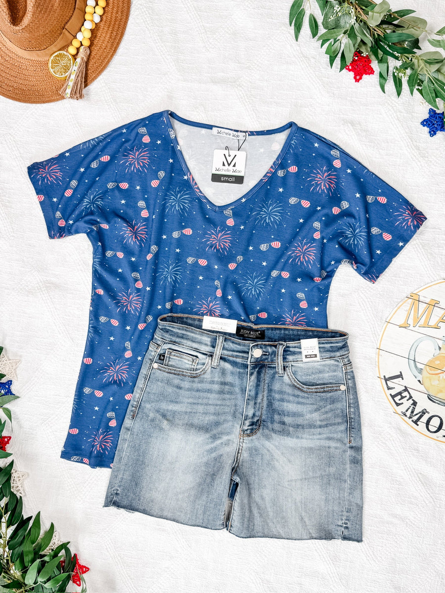 WAREHOUSE Chloe Cozy Tee - Aviators and Fireworks