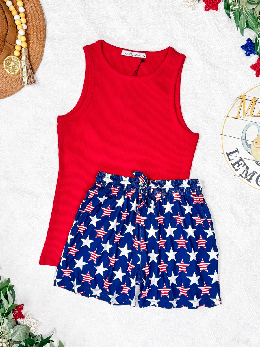 WAREHOUSE Jamie Shorts - Navy Stars and Stripes