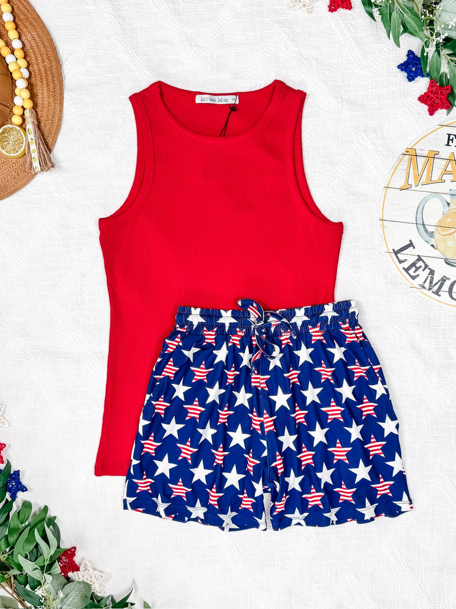 WAREHOUSE Jamie Shorts - Navy Stars and Stripes