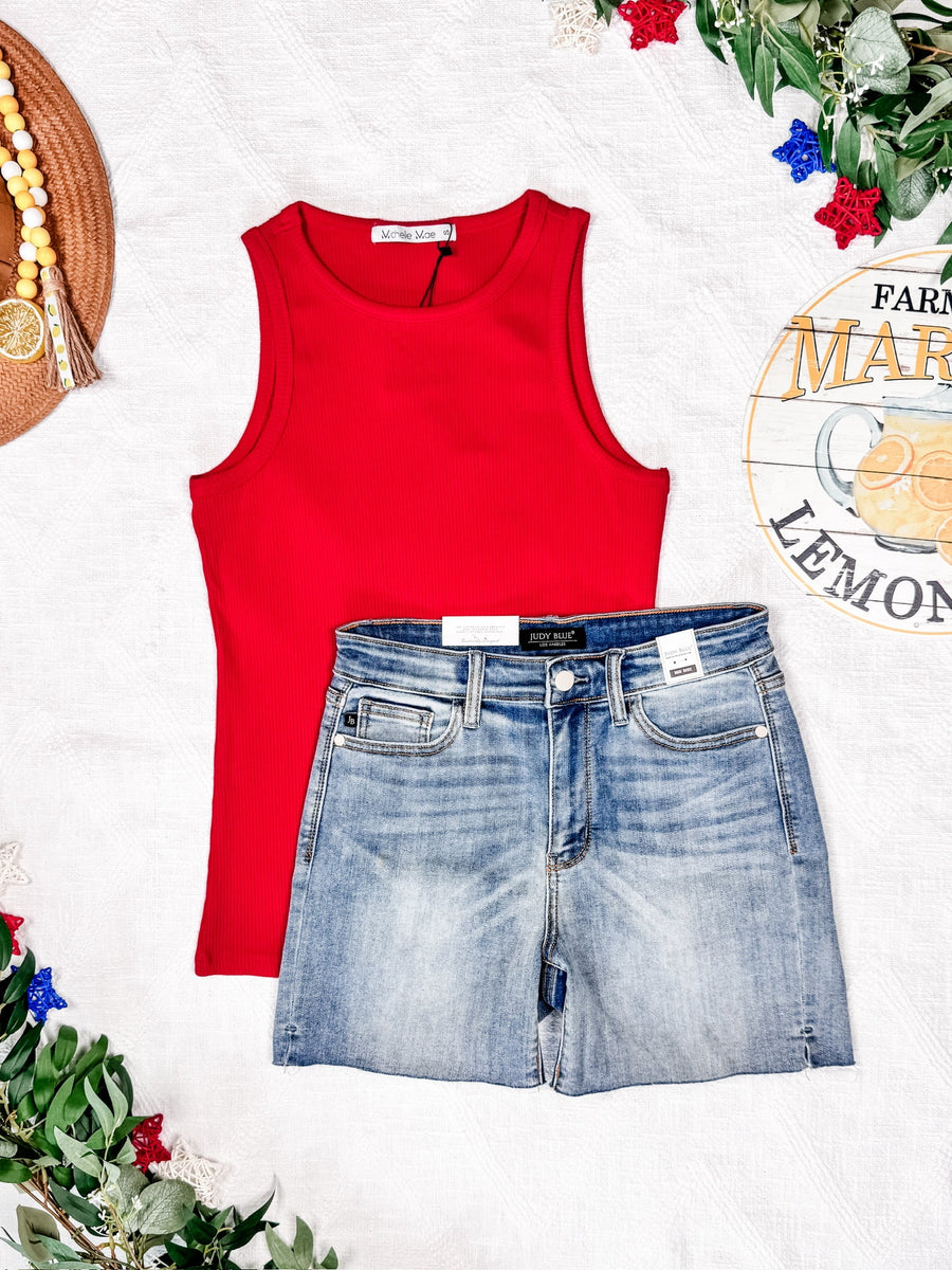 WAREHOUSE Tara Ribbed Tank - Red