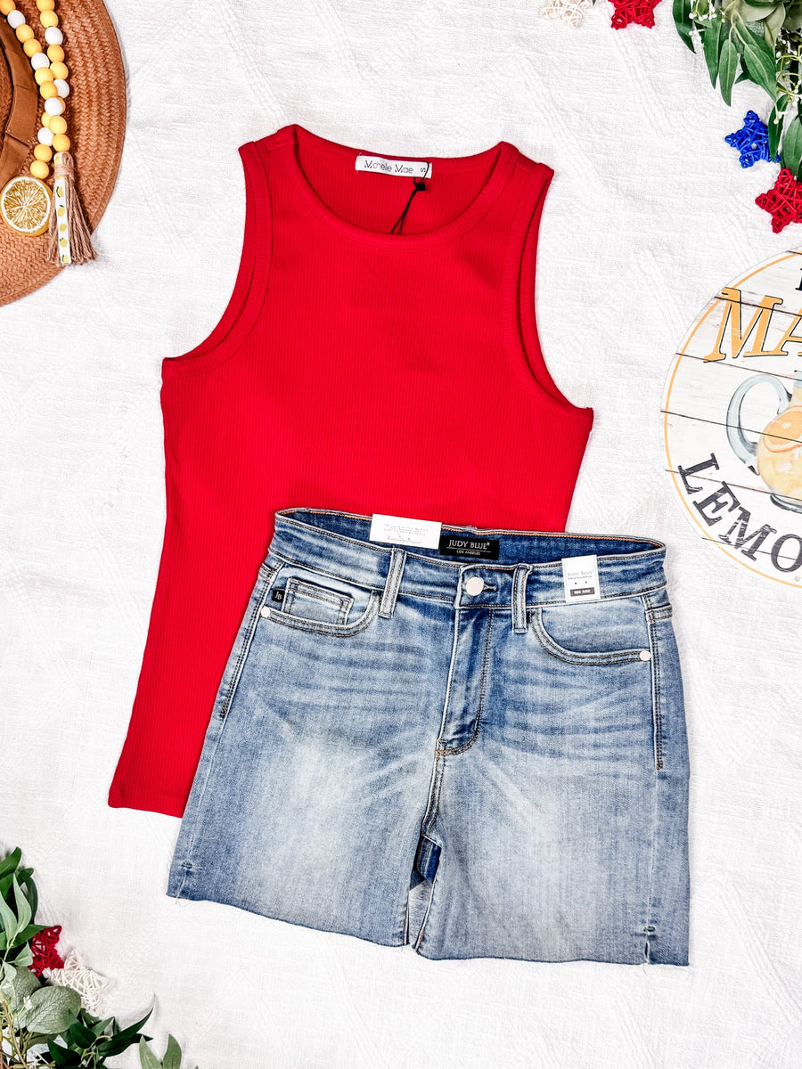 WAREHOUSE Tara Ribbed Tank - Red