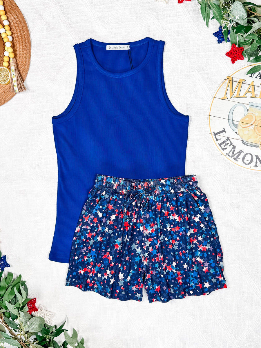 WAREHOUSE Tara Ribbed Tank - Royal Blue