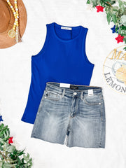 WAREHOUSE Tara Ribbed Tank - Royal Blue