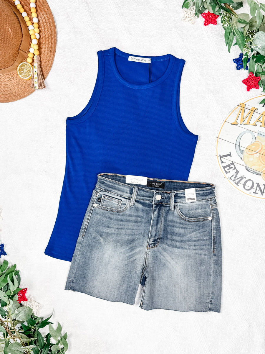 WAREHOUSE Tara Ribbed Tank - Royal Blue