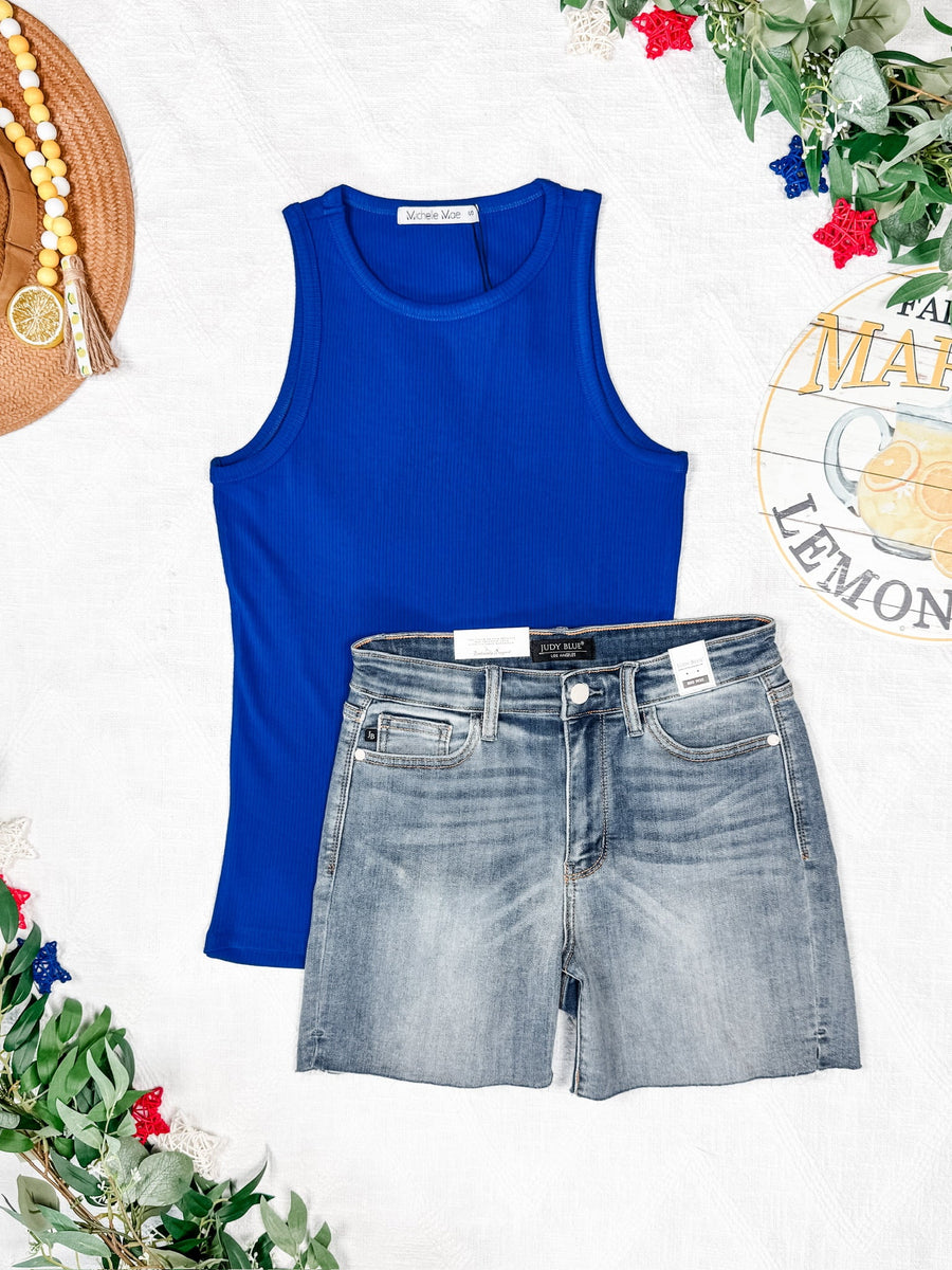 WAREHOUSE Tara Ribbed Tank - Royal Blue