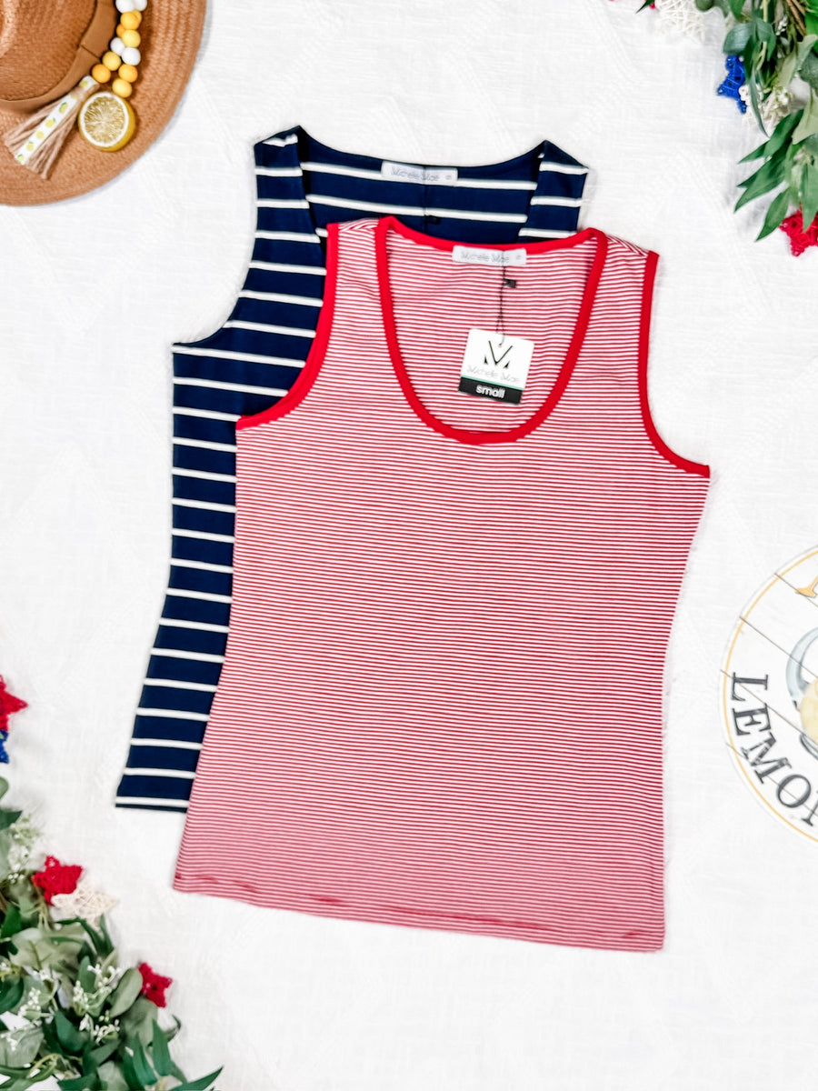 WAREHOUSE Tiffany Tank - Navy and White Stripes