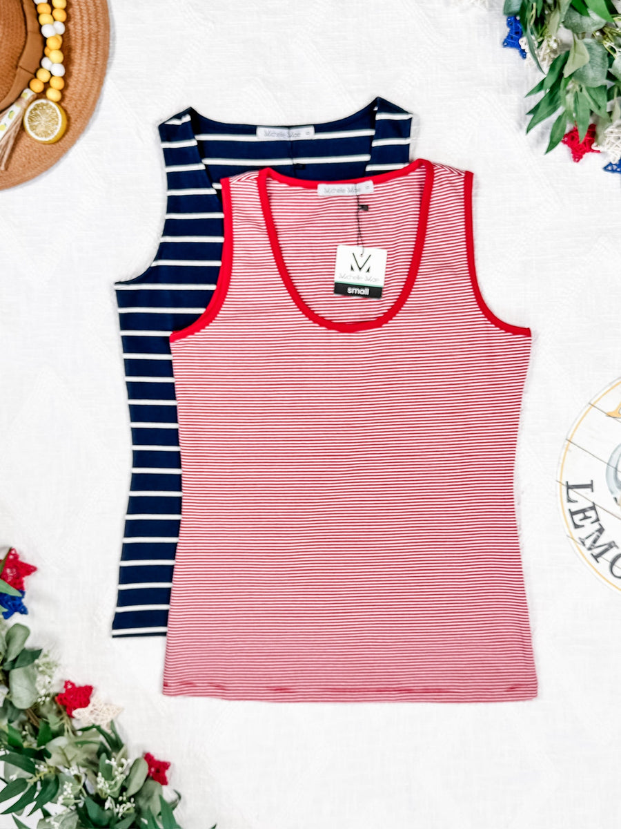 WAREHOUSE Tiffany Tank - Navy and White Stripes
