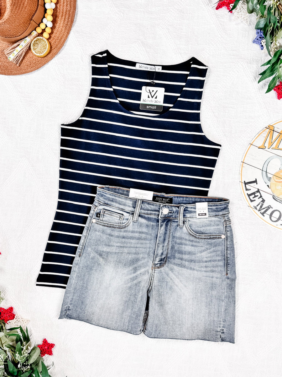 WAREHOUSE Tiffany Tank - Navy and White Stripes