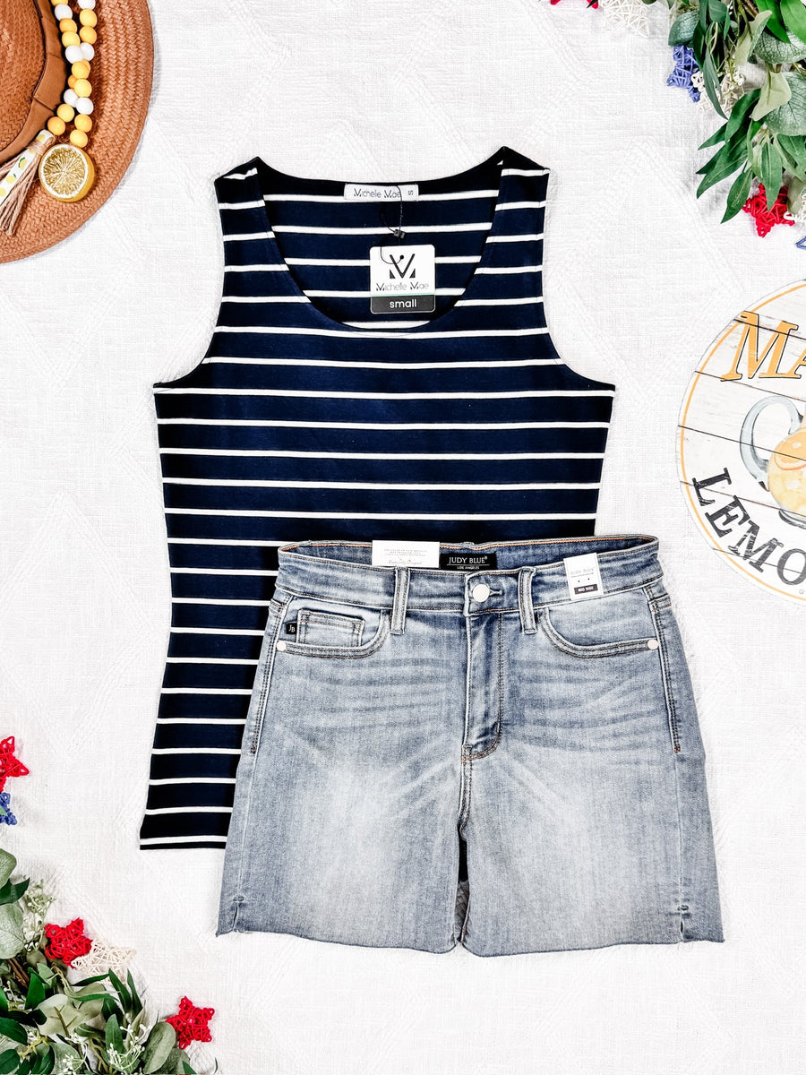 WAREHOUSE Tiffany Tank - Navy and White Stripes