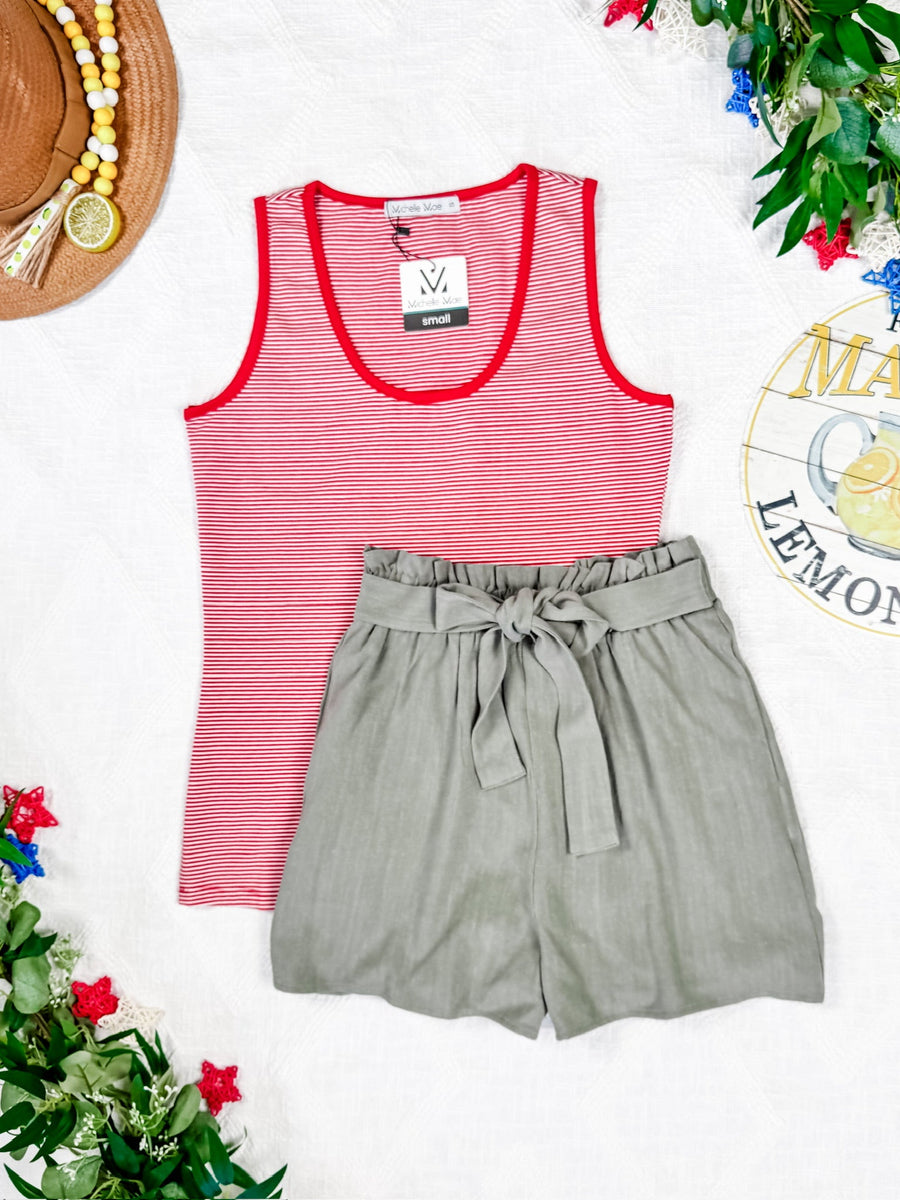 WAREHOUSE Libby Linen Shorts - Olive