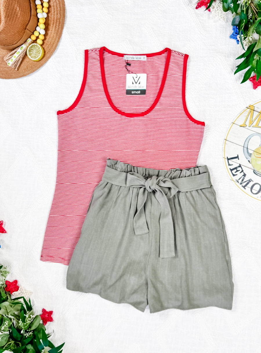 WAREHOUSE Libby Linen Shorts - Olive