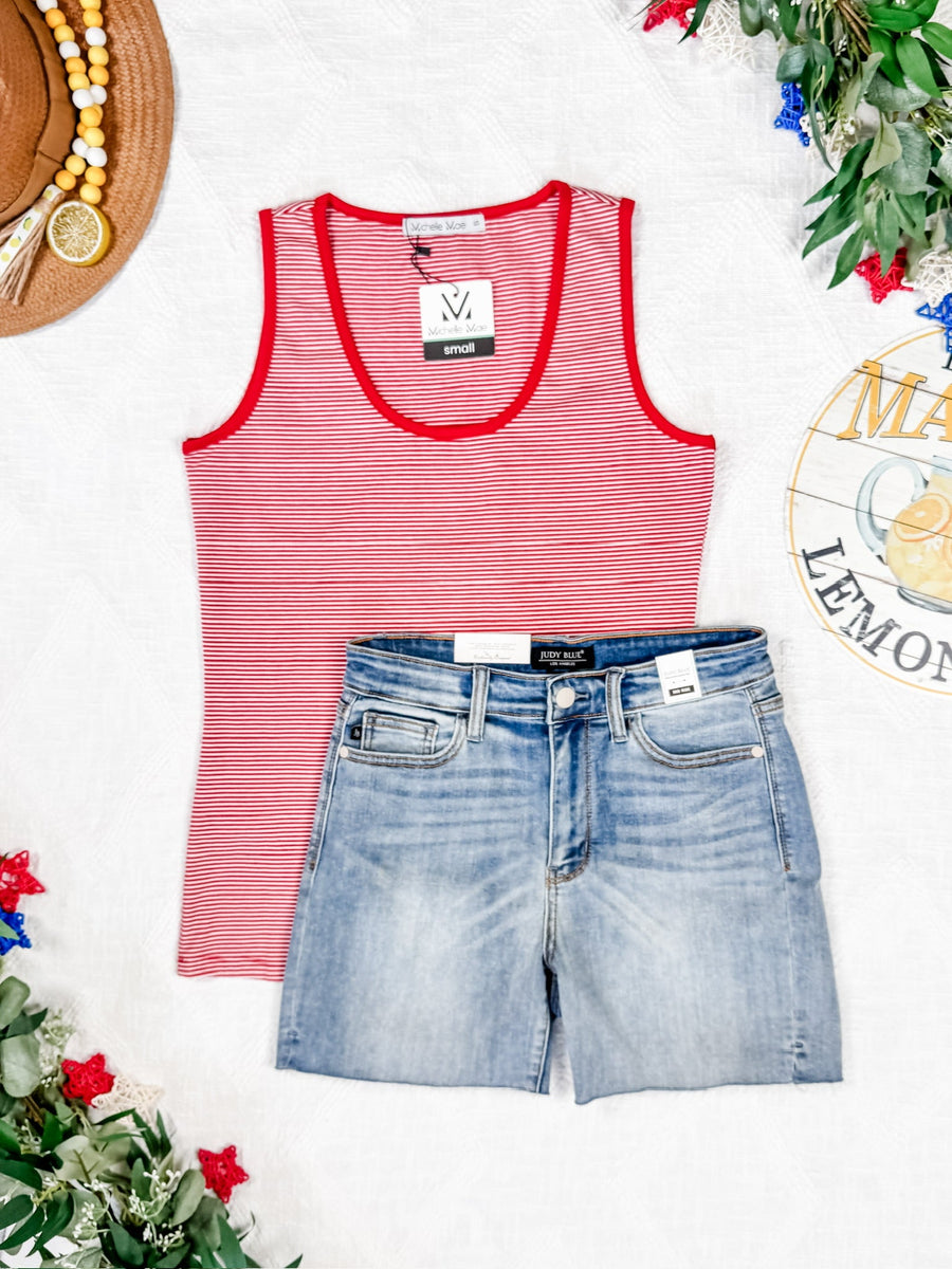 WAREHOUSE Micro Striped Tank - Red
