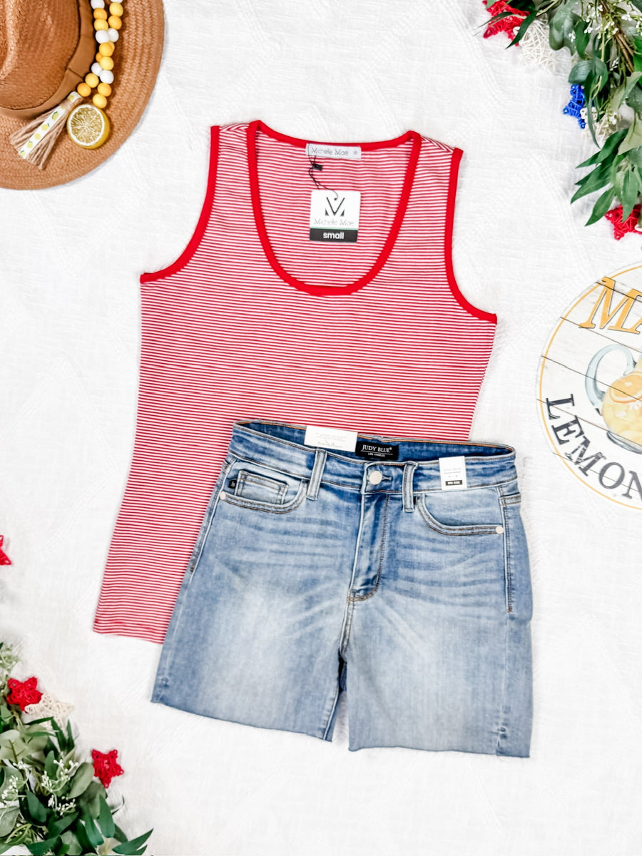WAREHOUSE Micro Striped Tank - Red