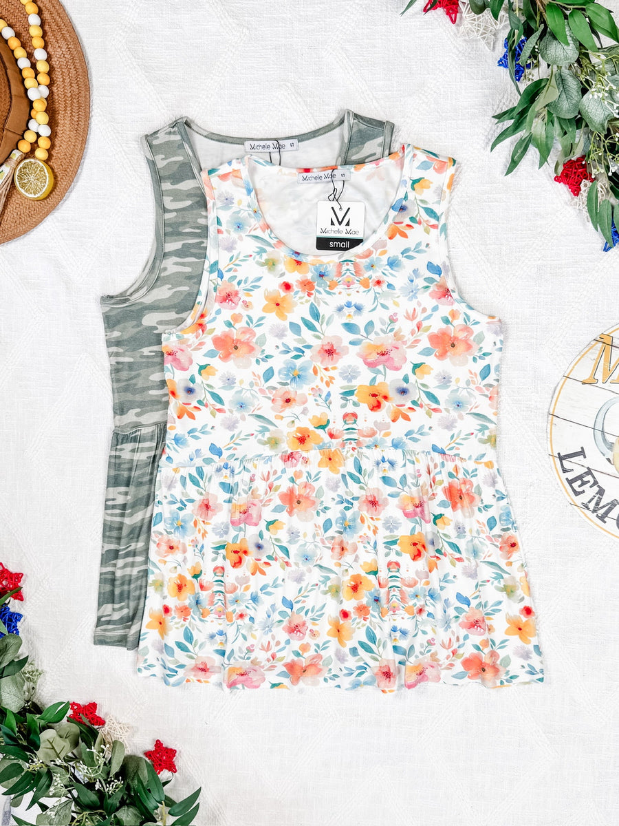 WAREHOUSE Renee Ruffle Tank Top - Camo