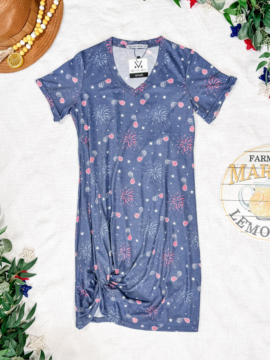 WAREHOUSE Knot Dress - Aviators and Fireworks
