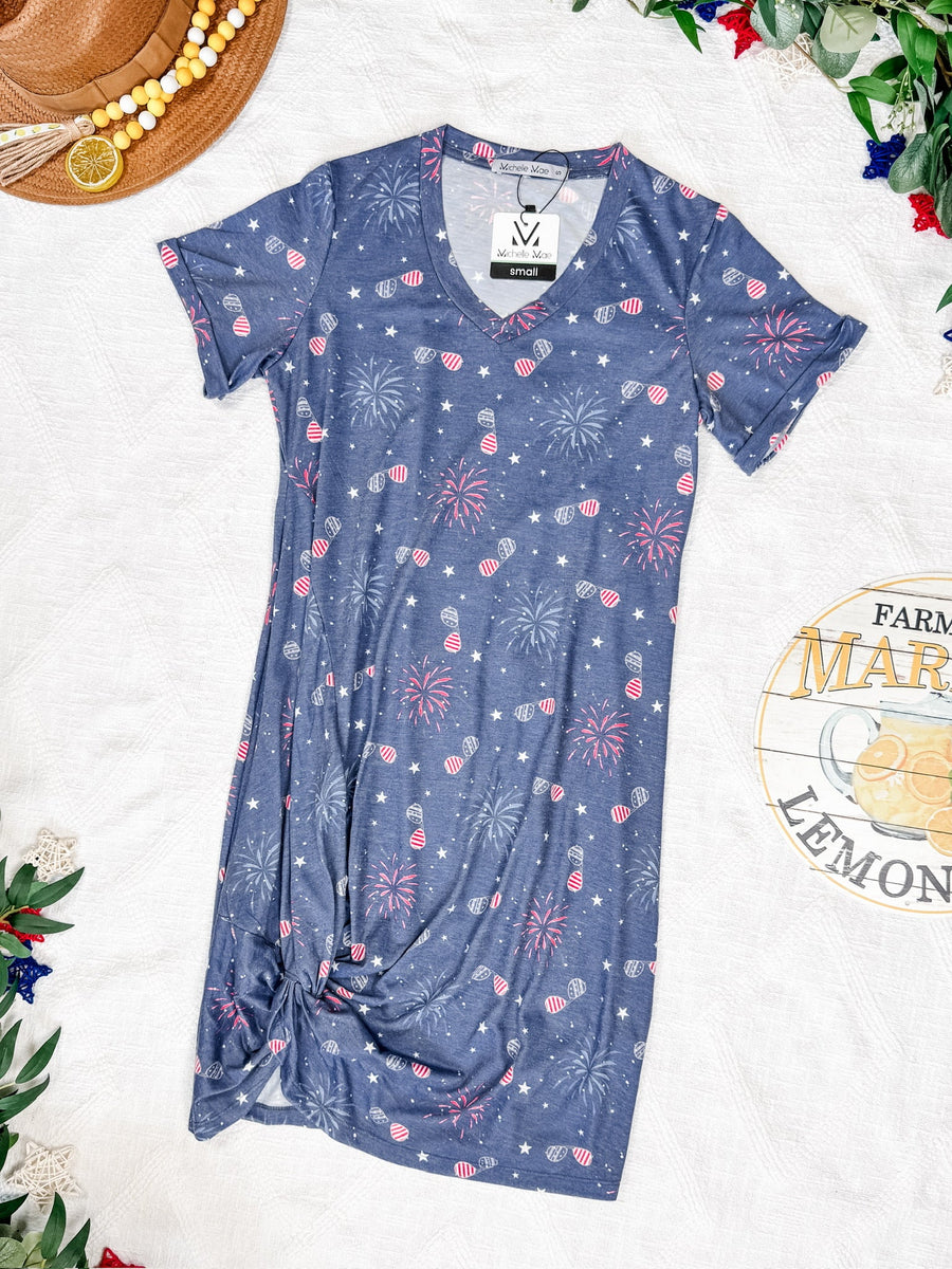 WAREHOUSE Knot Dress - Aviators and Fireworks