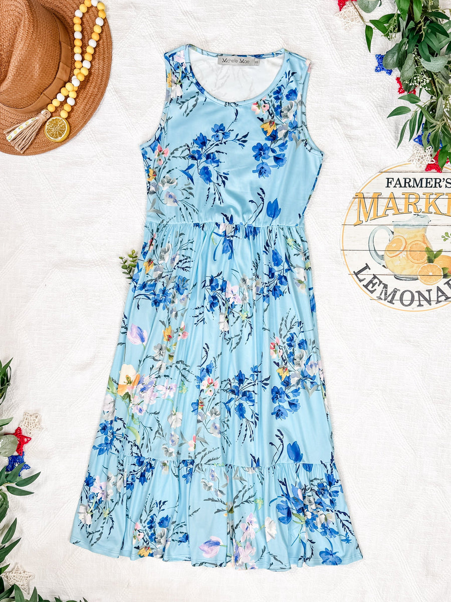 WAREHOUSE Bailey Dress - Light Blue Floral Bliss