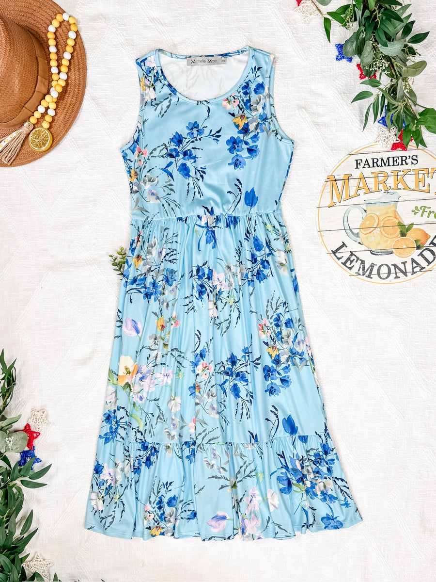 WAREHOUSE Bailey Dress - Light Blue Floral Bliss