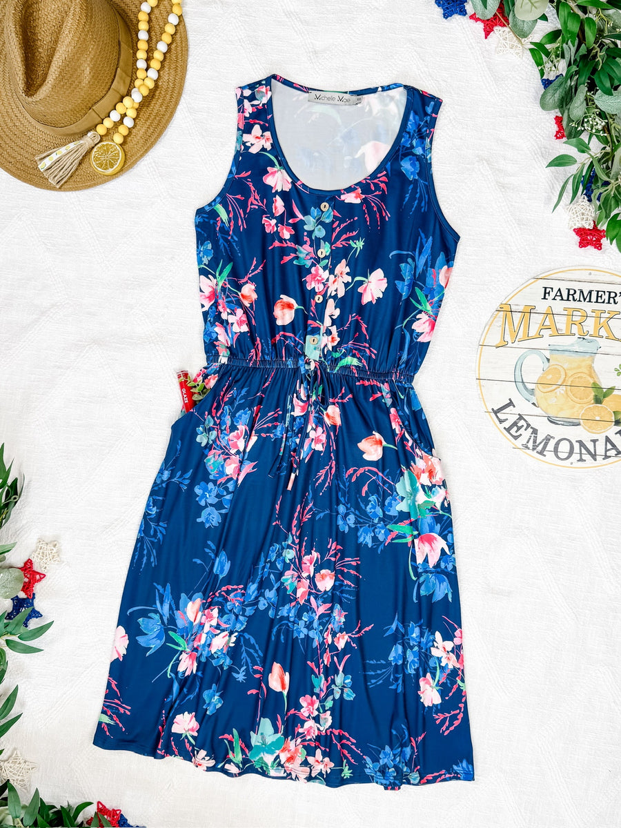 WAREHOUSE Sadie Dress - Navy Floral Bliss