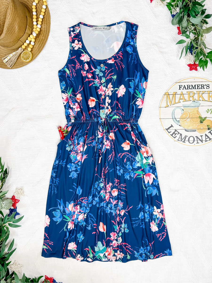 WAREHOUSE Sadie Dress - Navy Floral Bliss