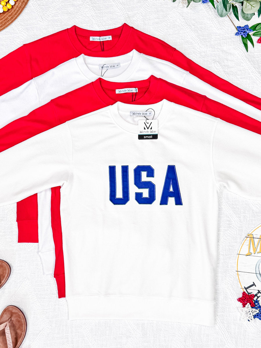 WAREHOUSE Corrine Embroidered Pullover Top - Patriot at Heart
