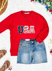 WAREHOUSE Corrine Pullover Top - Red USA Flag