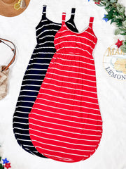 WAREHOUSE Reagan Ribbed Midi Dress - Red Stripes