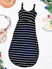 WAREHOUSE Reagan Ribbed Midi Dress - Midnight Navy Stripes