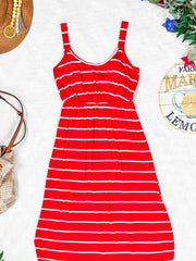 WAREHOUSE Reagan Ribbed Midi Dress - Red Stripes