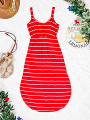WAREHOUSE Reagan Ribbed Midi Dress - Red Stripes