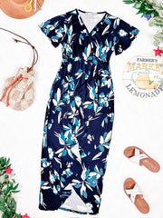 WAREHOUSE Harley High-Lo Dress - Navy and Teal Floral