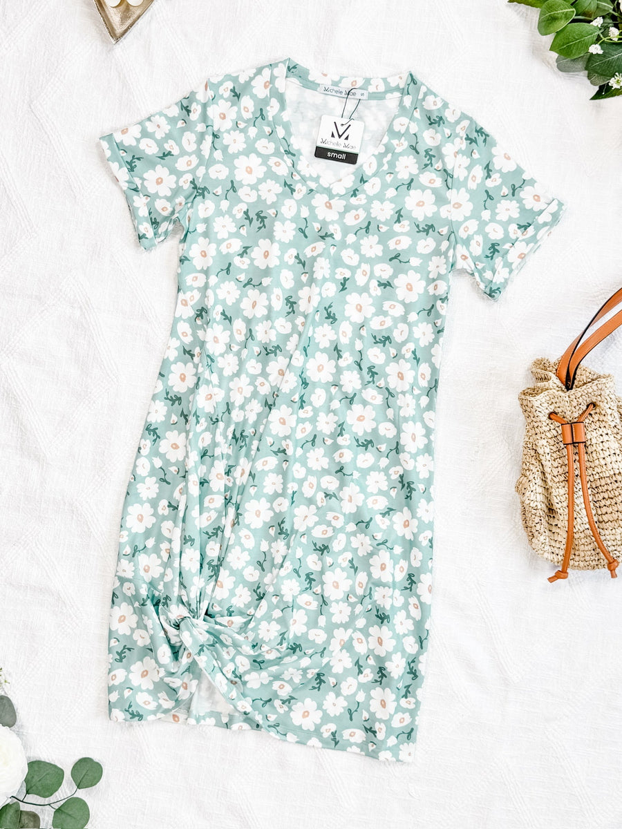 WAREHOUSE Knot Dress - Green Floral