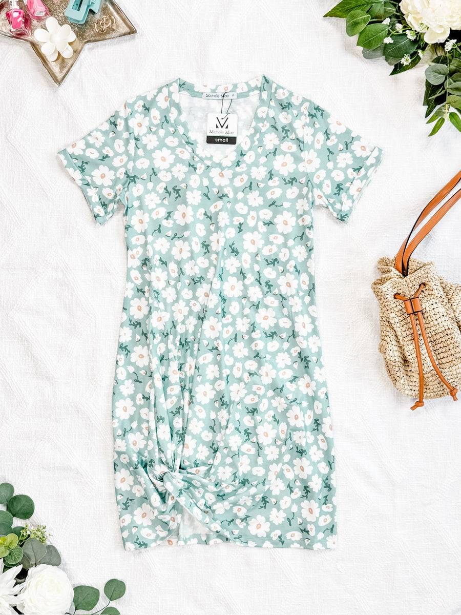 WAREHOUSE Knot Dress - Green Floral