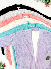 WAREHOUSE Open Knit Cardigan - Dusty Aqua