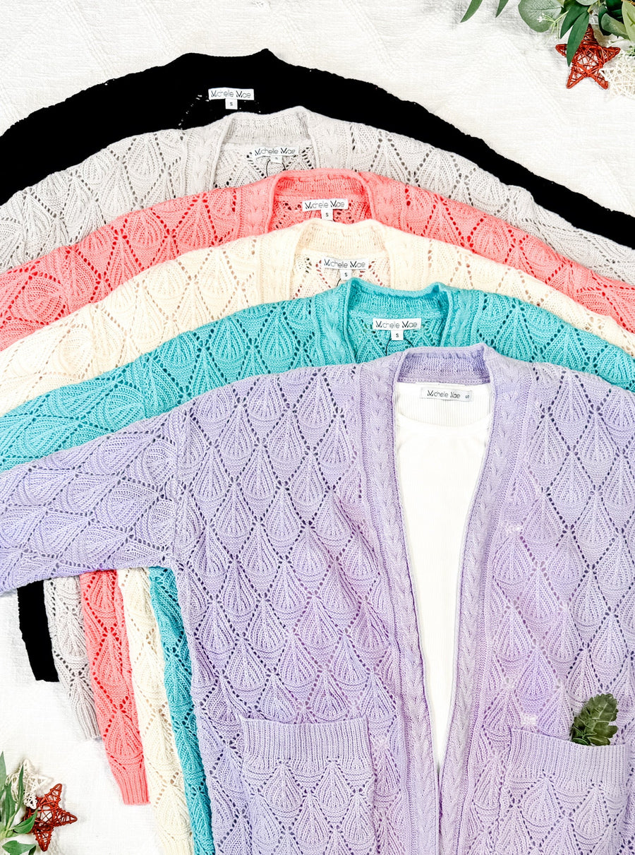 WAREHOUSE Open Knit Cardigan - Dusty Aqua