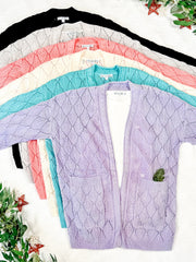WAREHOUSE Open Knit Cardigan - Dusty Aqua