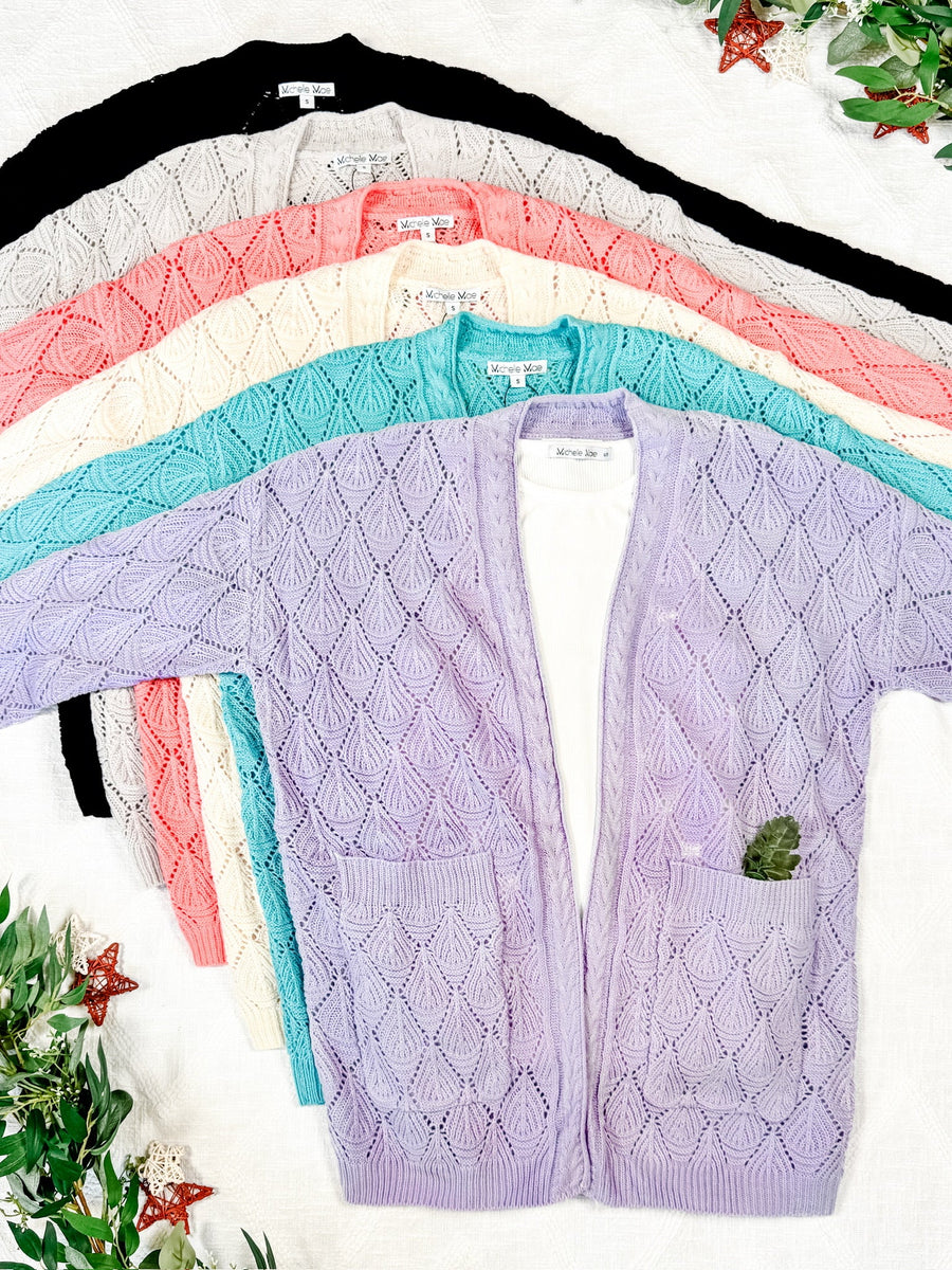 WAREHOUSE Open Knit Cardigan - Dusty Aqua