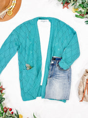 WAREHOUSE Open Knit Cardigan - Dusty Aqua
