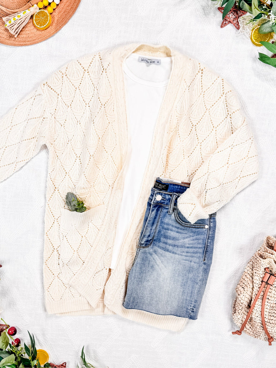 WAREHOUSE Open Knit Cardigan - Ivory