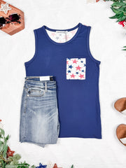 WAREHOUSE Pocket Tank - American Stars and Stripes Blue