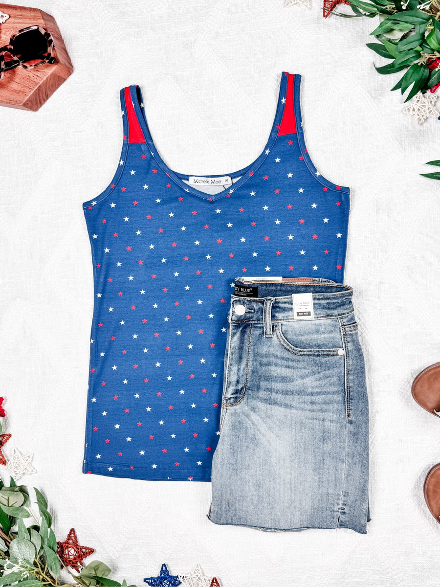 WAREHOUSE Poppy Tank - Blue Freedom Stars
