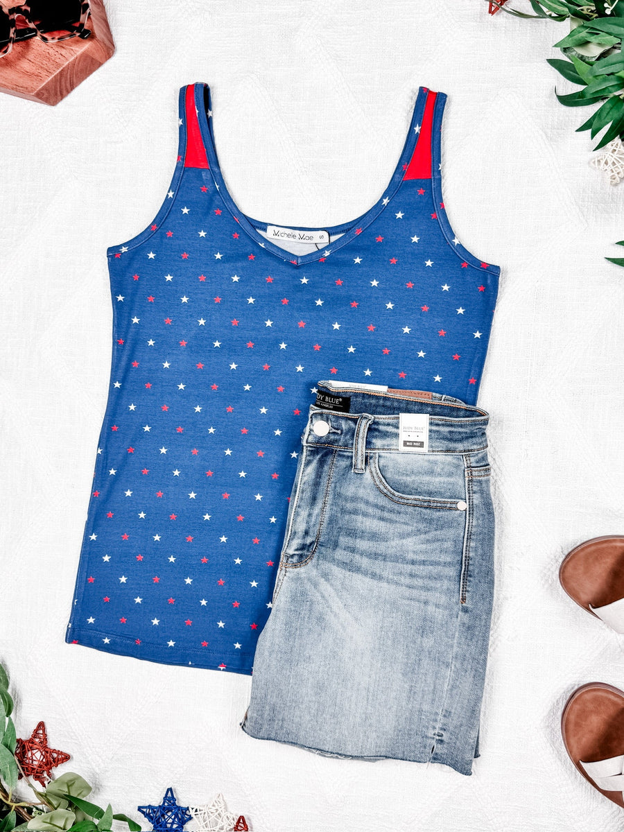 WAREHOUSE Poppy Tank - Blue Freedom Stars