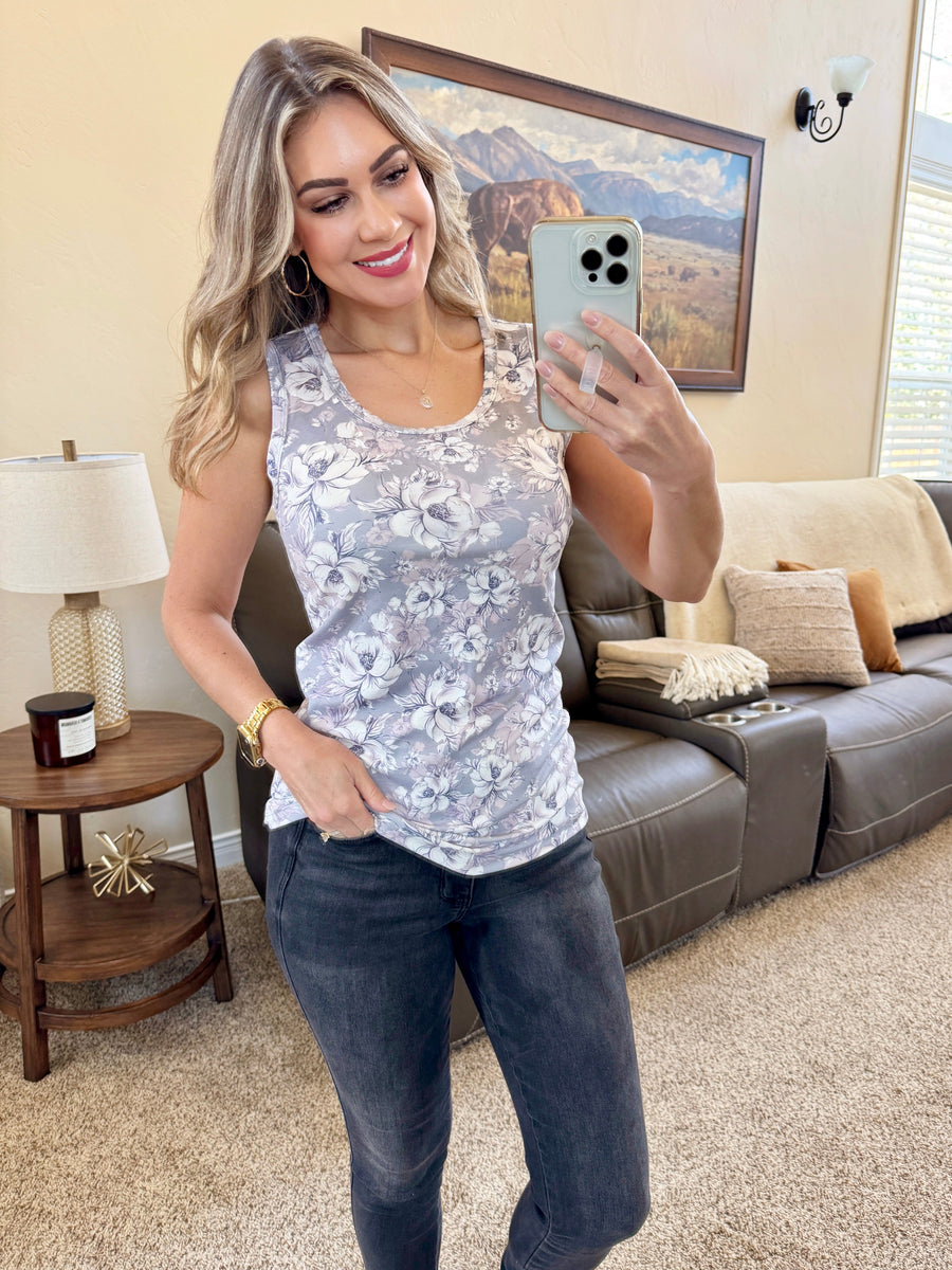 WAREHOUSE Ava Tank - Vintage Grey Floral